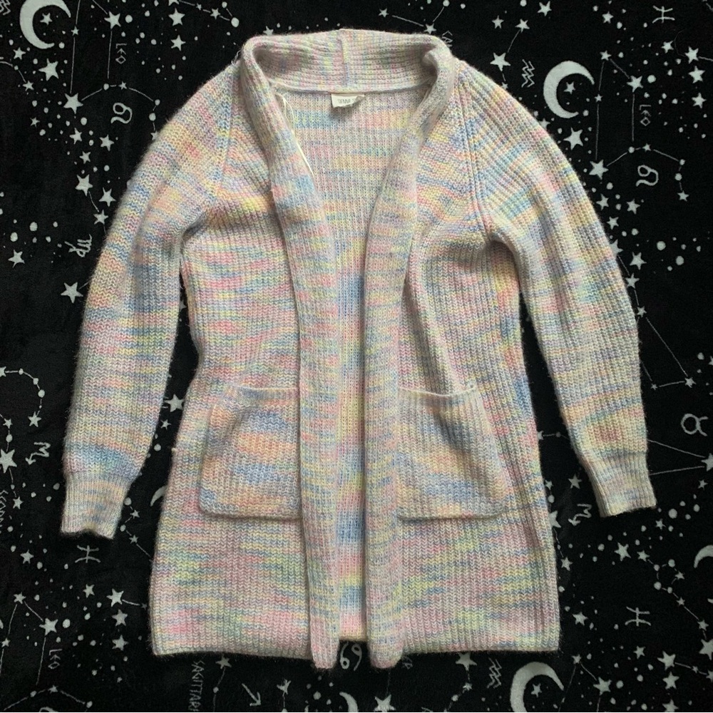 Pastel Rainbow Long Knitted Cardigan w Pockets Oversized xs